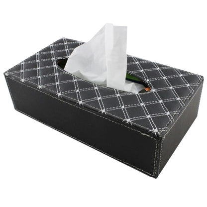 Luxury PU Leather Cover Case Tissue Box Car Pumping Tray, White line