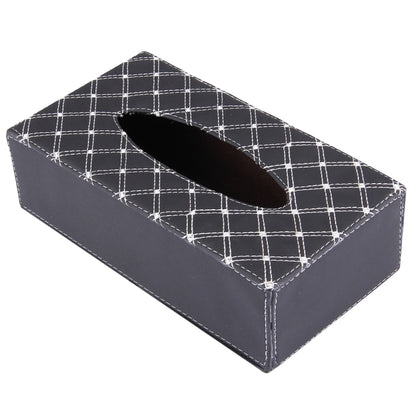 Luxury PU Leather Cover Case Tissue Box Car Pumping Tray, White line
