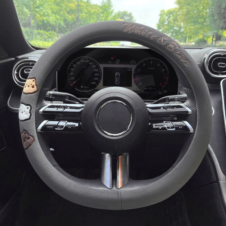 Round Style Car Universal Cartoon Pattern Plush Warm Anti-skid Steering Wheel Cover, Diameter: 38cm, Round Style