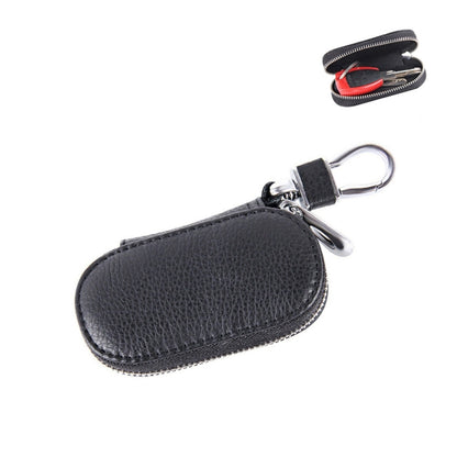 Universal Pure Cow Leather Waist Hanging Zipper Wallets Key Holder Bag (No Include Key), Key Holder Bag Black