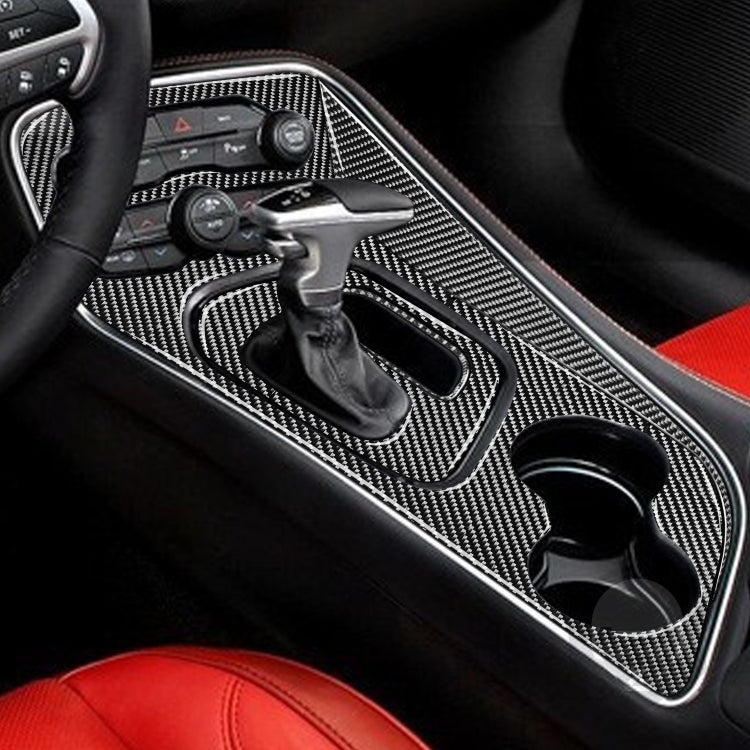 4 PCS / Set Carbon Fiber Car Central Control Gear Decorative Sticker for Dodge Challenger 2015 to Now, Left Driving, Central Control Gear(4 PCS / Set)