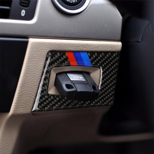 Three Color Carbon Fiber Car Right Driving Ignition Switch Decorative Sticker for BMW E90 / E92 2005-2012, Right Driving Ignition Switch(Three Color)
