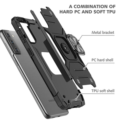 Magnetic Armor Shockproof TPU + PC Case with Metal Ring Holder, For Samsung Galaxy S21 5G