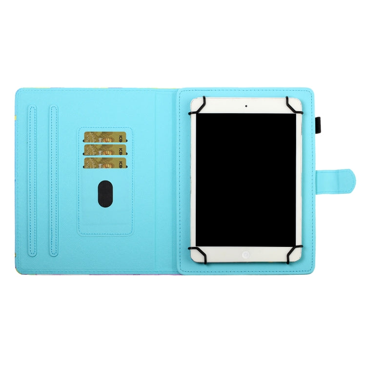 Sewing Thread Horizontal Painted Flat Leather Case with Pen Cover & Anti Skid Strip & Card Slot & Holder