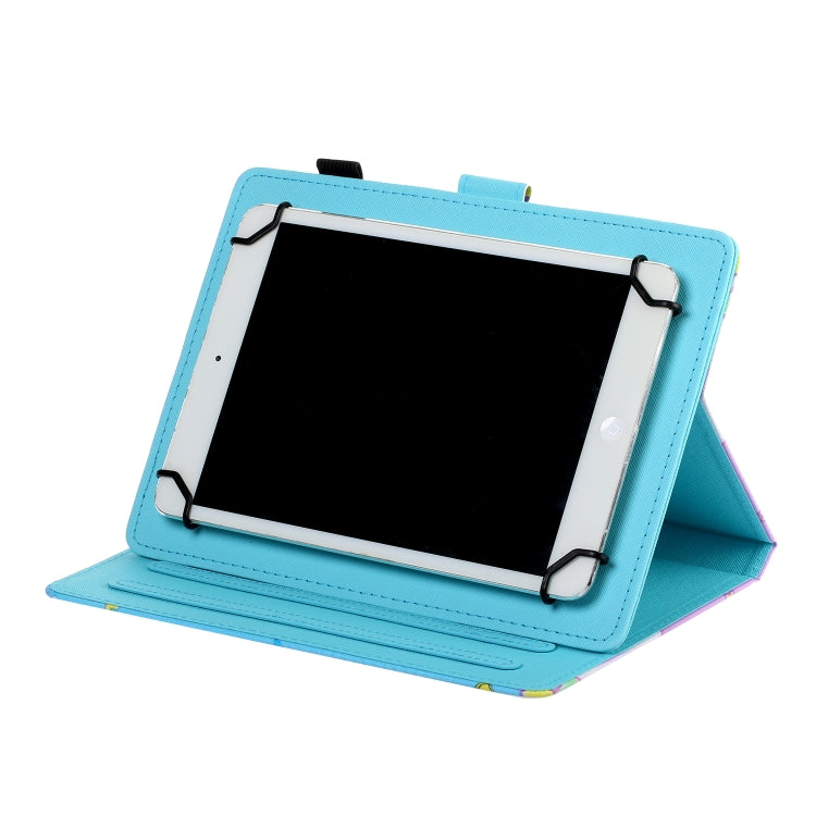 Sewing Thread Horizontal Painted Flat Leather Case with Pen Cover & Anti Skid Strip & Card Slot & Holder