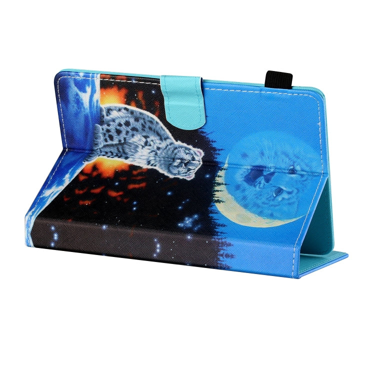 Sewing Thread Horizontal Painted Flat Leather Case with Pen Cover & Anti Skid Strip & Card Slot & Holder