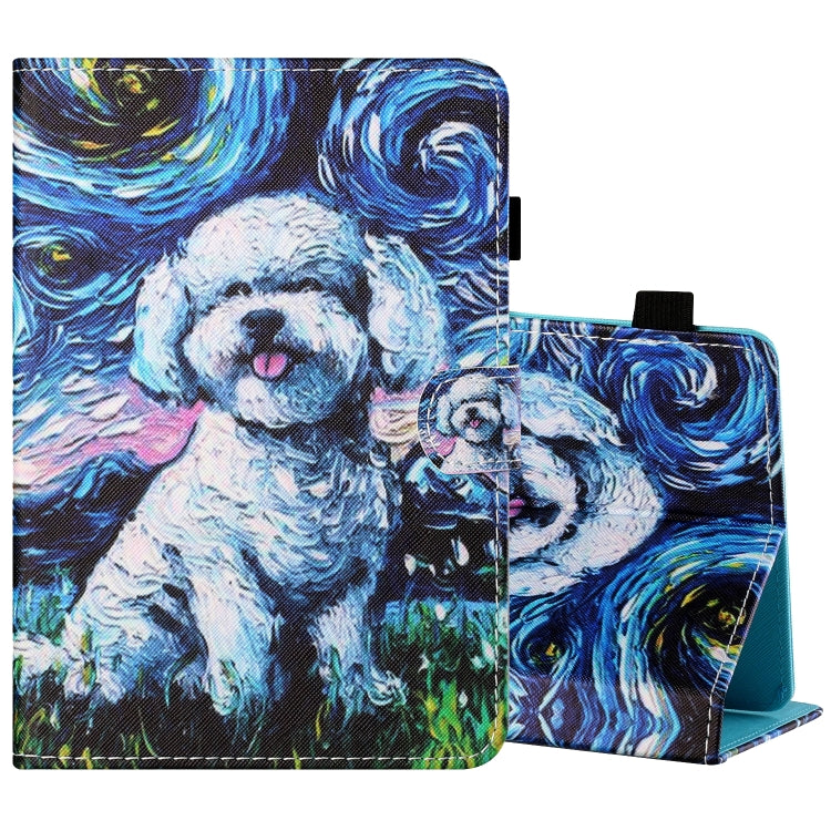 Sewing Thread Horizontal Painted Flat Leather Case with Pen Cover & Anti Skid Strip & Card Slot & Holder