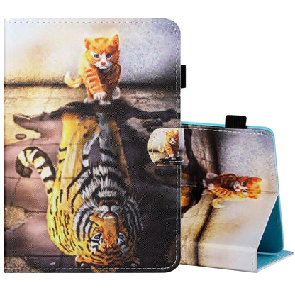 Sewing Thread Horizontal Painted Flat Leather Case with Pen Cover & Anti Skid Strip & Card Slot & Holder