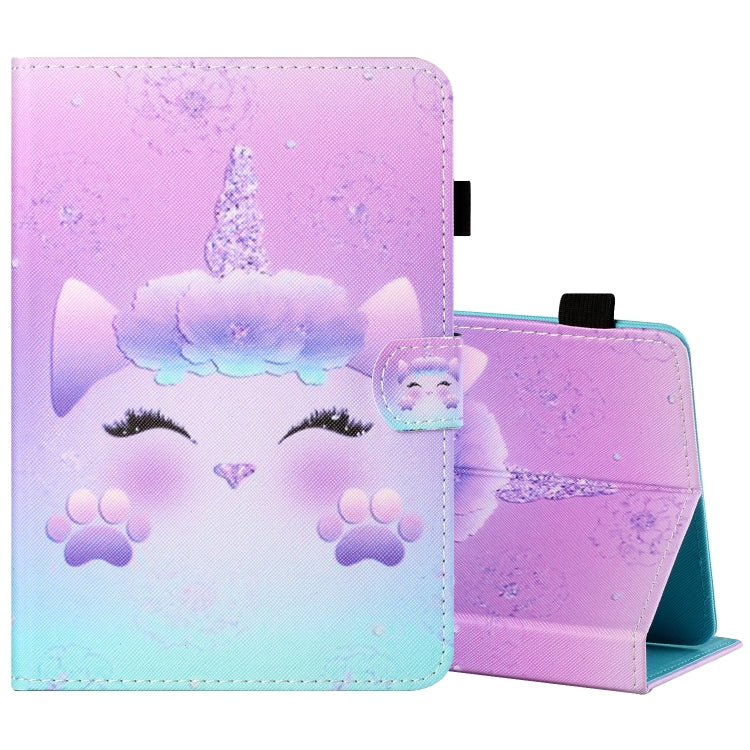 Sewing Thread Horizontal Painted Flat Leather Case with Pen Cover & Anti Skid Strip & Card Slot & Holder