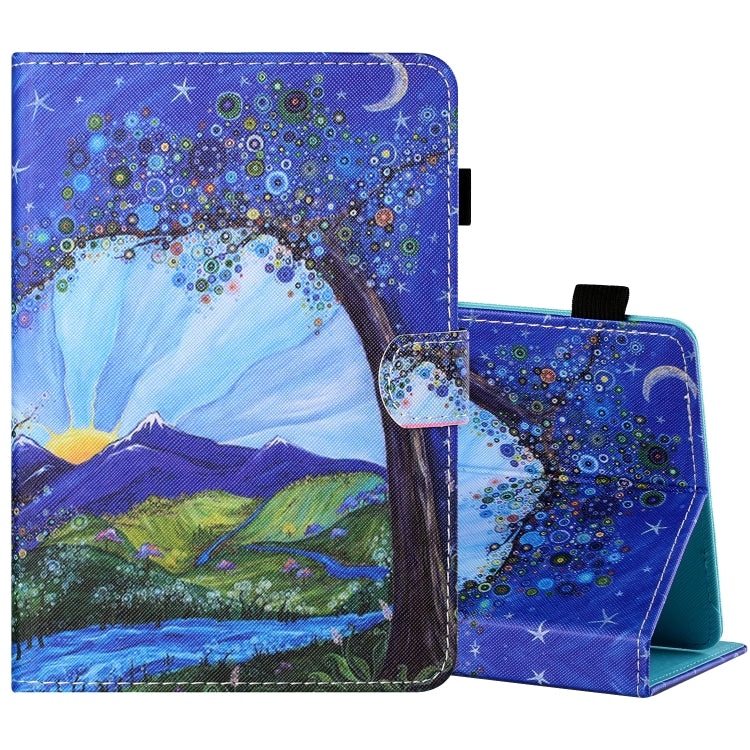 Sewing Thread Horizontal Painted Flat Leather Case with Pen Cover & Anti Skid Strip & Card Slot & Holder