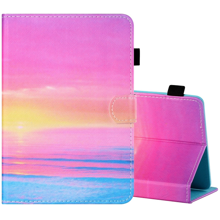 Sewing Thread Horizontal Painted Flat Leather Case with Pen Cover & Anti Skid Strip & Card Slot & Holder