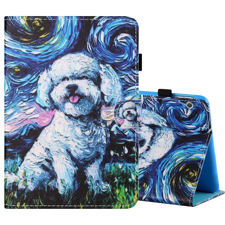 Sewing Thread Horizontal Painted Flat Leather Case with Pen Cover & Anti Skid Strip & Card Slot & Holder