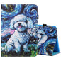 Sewing Thread Horizontal Painted Flat Leather Case with Pen Cover & Anti Skid Strip & Card Slot & Holder