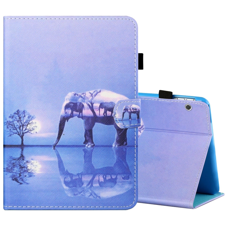 Sewing Thread Horizontal Painted Flat Leather Case with Pen Cover & Anti Skid Strip & Card Slot & Holder