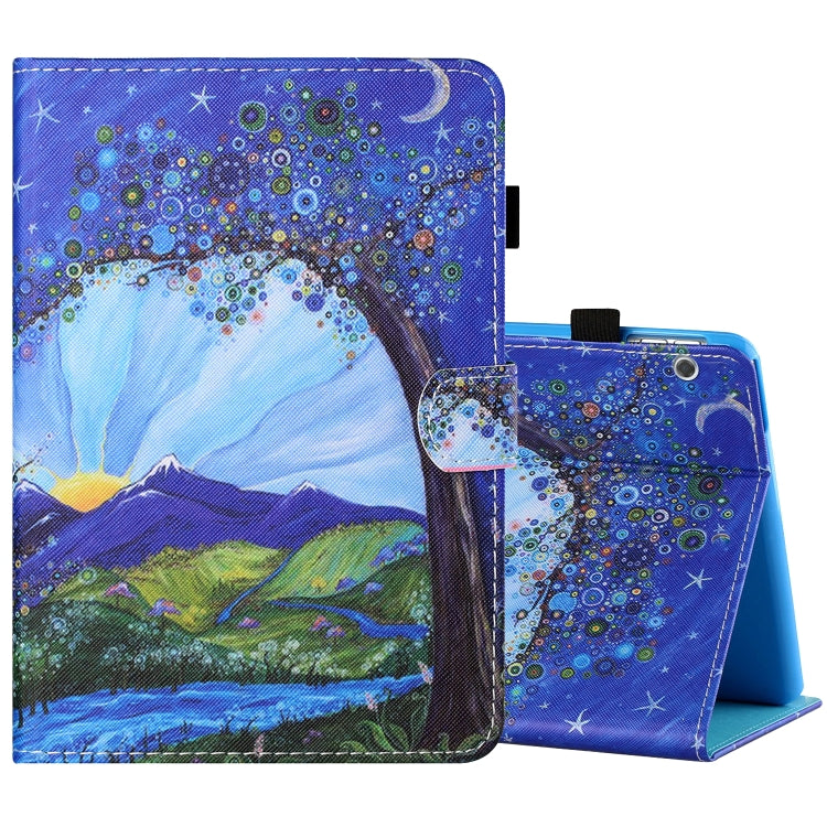 Sewing Thread Horizontal Painted Flat Leather Case with Pen Cover & Anti Skid Strip & Card Slot & Holder