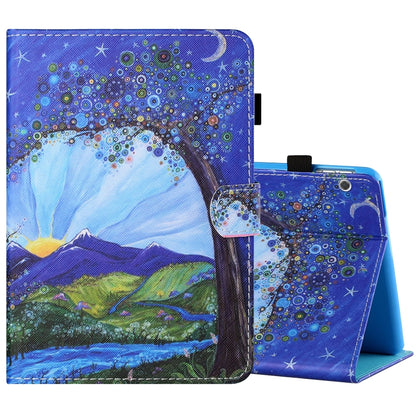 Sewing Thread Horizontal Painted Flat Leather Case with Pen Cover & Anti Skid Strip & Card Slot & Holder