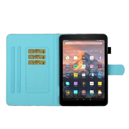 Sewing Thread Horizontal Painted Flat Leather Case with Pen Cover & Anti Skid Strip & Card Slot & Holder