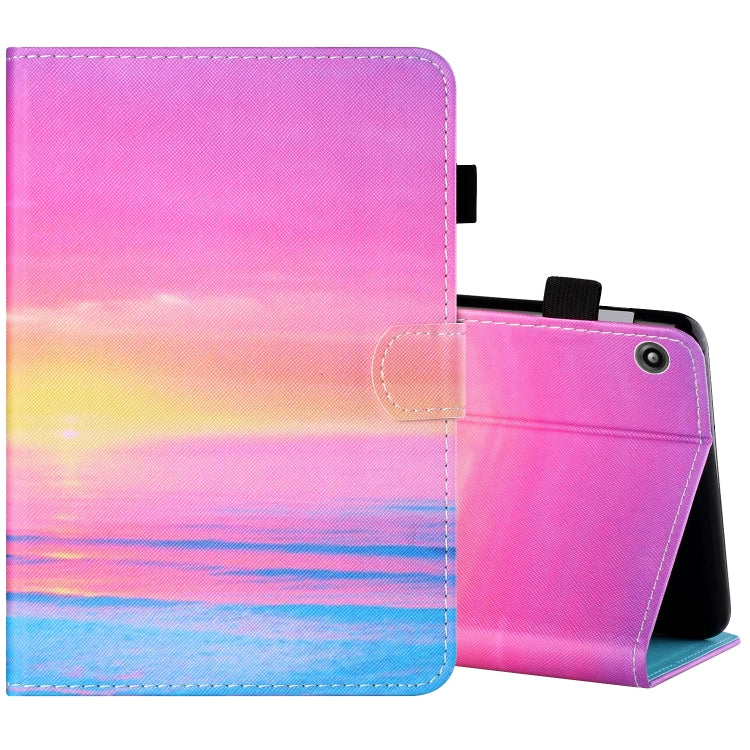 Sewing Thread Horizontal Painted Flat Leather Case with Pen Cover & Anti Skid Strip & Card Slot & Holder