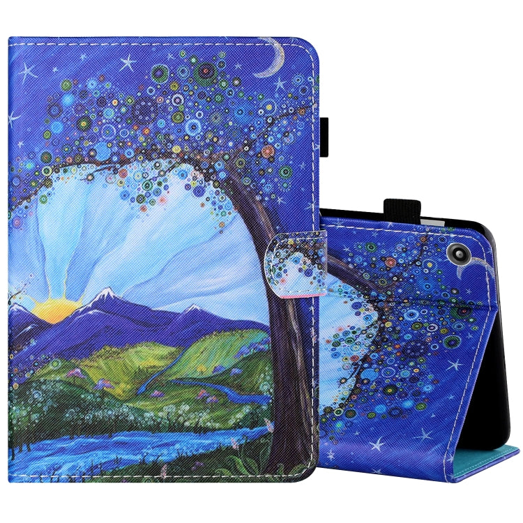 Sewing Thread Horizontal Painted Flat Leather Case with Pen Cover & Anti Skid Strip & Card Slot & Holder