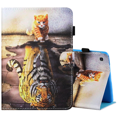 Sewing Thread Horizontal Painted Flat Leather Case with Pen Cover & Anti Skid Strip & Card Slot & Holder