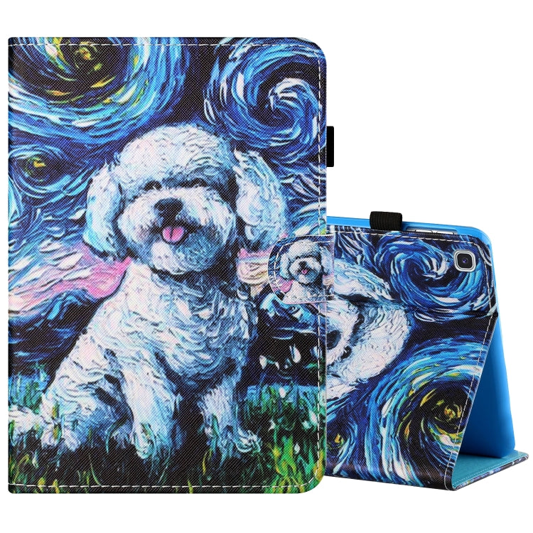 Sewing Thread Horizontal Painted Flat Leather Case with Pen Cover & Anti Skid Strip & Card Slot & Holder