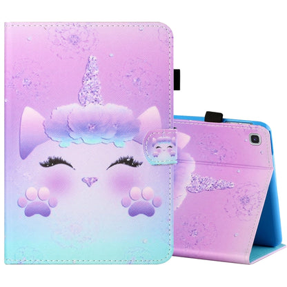 Sewing Thread Horizontal Painted Flat Leather Case with Pen Cover & Anti Skid Strip & Card Slot & Holder