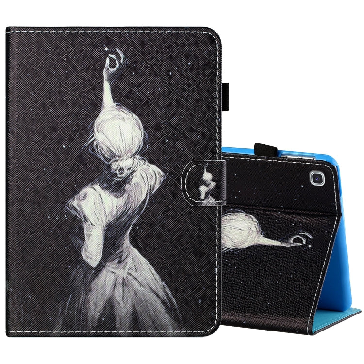 Sewing Thread Horizontal Painted Flat Leather Case with Pen Cover & Anti Skid Strip & Card Slot & Holder