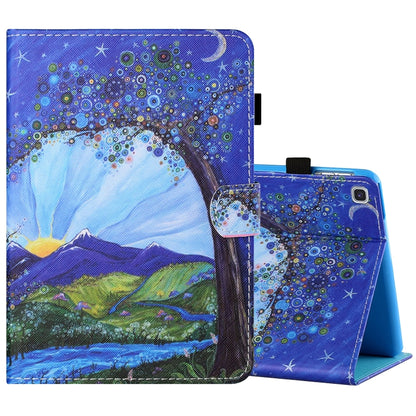 Sewing Thread Horizontal Painted Flat Leather Case with Pen Cover & Anti Skid Strip & Card Slot & Holder