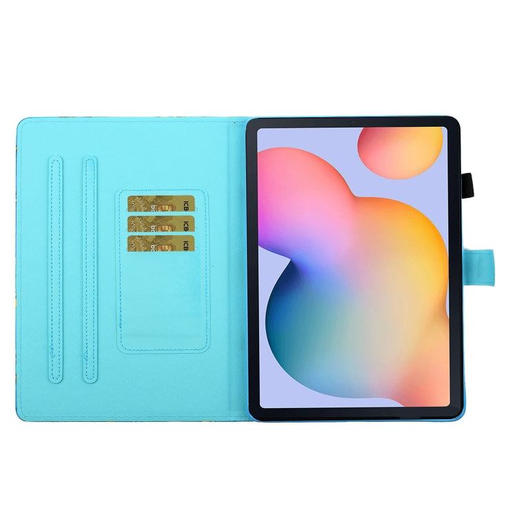 Sewing Thread Horizontal Painted Flat Leather Case with Pen Cover & Anti Skid Strip & Card Slot & Holder & Sleep / Wake-up Function