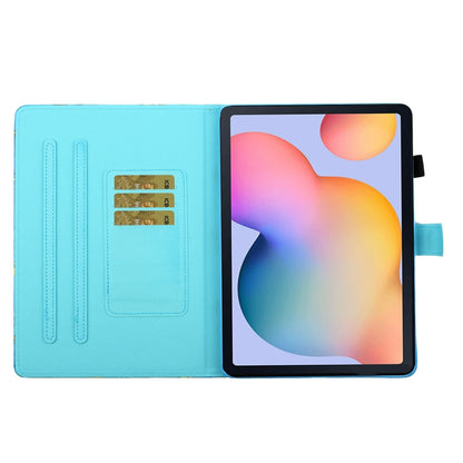 Sewing Thread Horizontal Painted Flat Leather Case with Pen Cover & Anti Skid Strip & Card Slot & Holder & Sleep / Wake-up Function