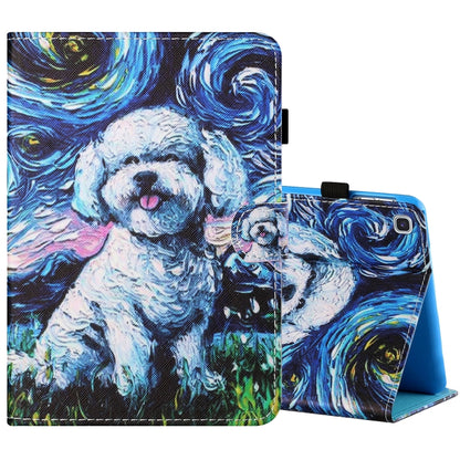 Sewing Thread Horizontal Painted Flat Leather Case with Pen Cover & Anti Skid Strip & Card Slot & Holder & Sleep / Wake-up Function