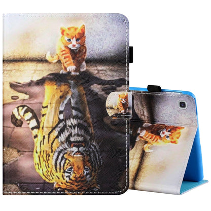 Sewing Thread Horizontal Painted Flat Leather Case with Pen Cover & Anti Skid Strip & Card Slot & Holder & Sleep / Wake-up Function