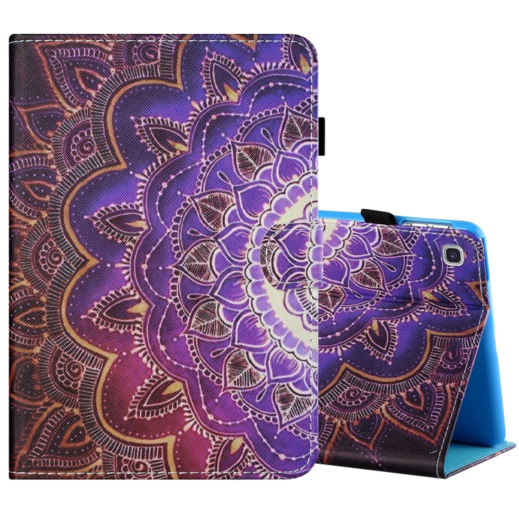 Sewing Thread Horizontal Painted Flat Leather Case with Pen Cover & Anti Skid Strip & Card Slot & Holder & Sleep / Wake-up Function