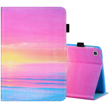 Sewing Thread Horizontal Painted Flat Leather Case with Pen Cover & Anti Skid Strip & Card Slot & Holder & Sleep / Wake-up Function