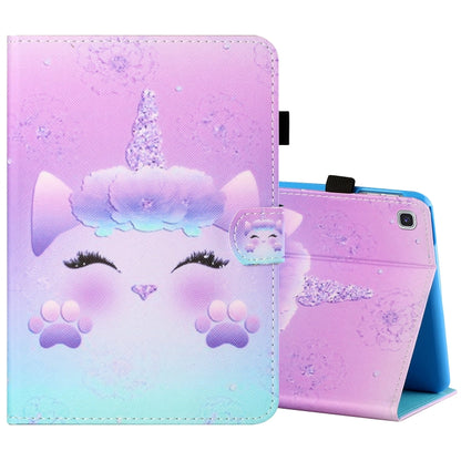 Sewing Thread Horizontal Painted Flat Leather Case with Pen Cover & Anti Skid Strip & Card Slot & Holder & Sleep / Wake-up Function