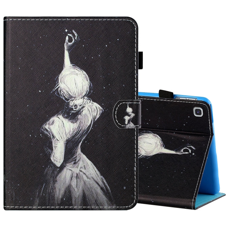 Sewing Thread Horizontal Painted Flat Leather Case with Pen Cover & Anti Skid Strip & Card Slot & Holder & Sleep / Wake-up Function