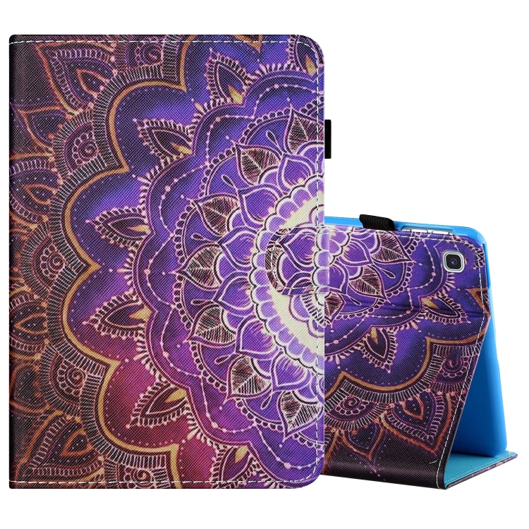 Sewing Thread Horizontal Painted Flat Leather Case with Pen Cover & Anti Skid Strip & Card Slot & Holder & Sleep / Wake-up Function