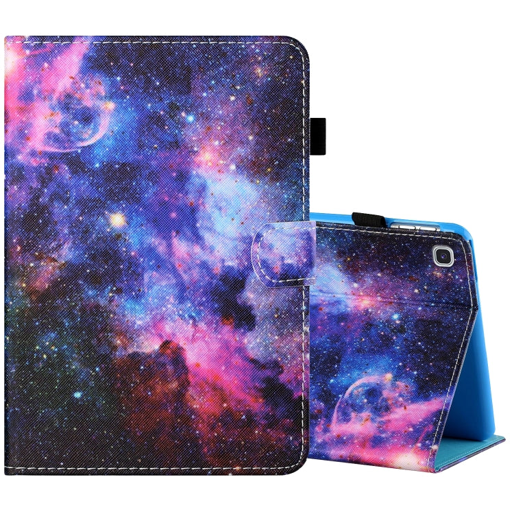 Sewing Thread Horizontal Painted Flat Leather Case with Pen Cover & Anti Skid Strip & Card Slot & Holder & Sleep / Wake-up Function