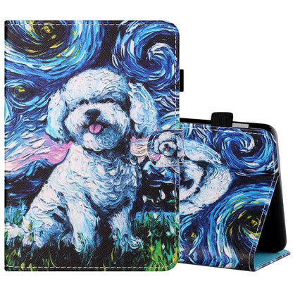 Sewing Thread Horizontal Painted Flat Leather Case with Pen Cover & Anti Skid Strip & Card Slot & Holder & Sleep / Wake-up Function