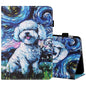 Sewing Thread Horizontal Painted Flat Leather Case with Pen Cover & Anti Skid Strip & Card Slot & Holder & Sleep / Wake-up Function