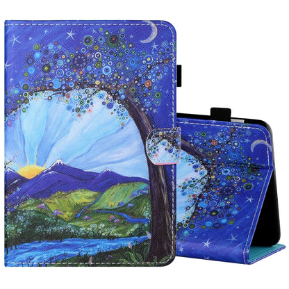 Sewing Thread Horizontal Painted Flat Leather Case with Pen Cover & Anti Skid Strip & Card Slot & Holder & Sleep / Wake-up Function