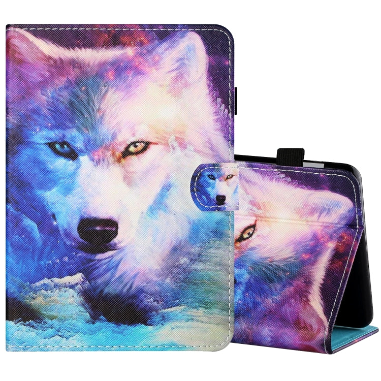 Sewing Thread Horizontal Painted Flat Leather Case with Pen Cover & Anti Skid Strip & Card Slot & Holder & Sleep / Wake-up Function