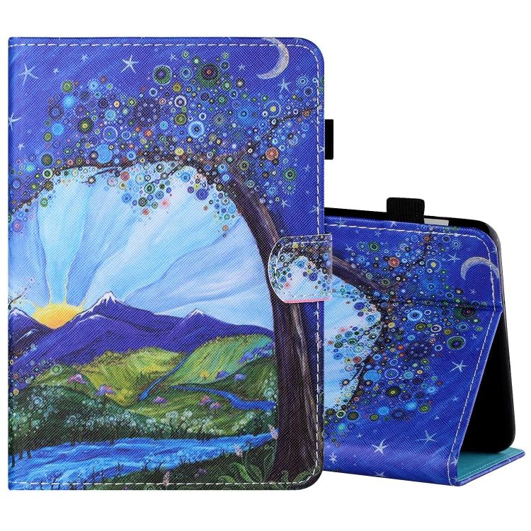 Sewing Thread Horizontal Painted Flat Leather Case with Pen Cover & Anti Skid Strip & Card Slot & Holder & Sleep / Wake-up Function