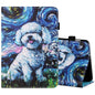 Sewing Thread Horizontal Painted Flat Leather Case with Pen Cover & Anti Skid Strip & Card Slot & Holder & Sleep / Wake-up Function
