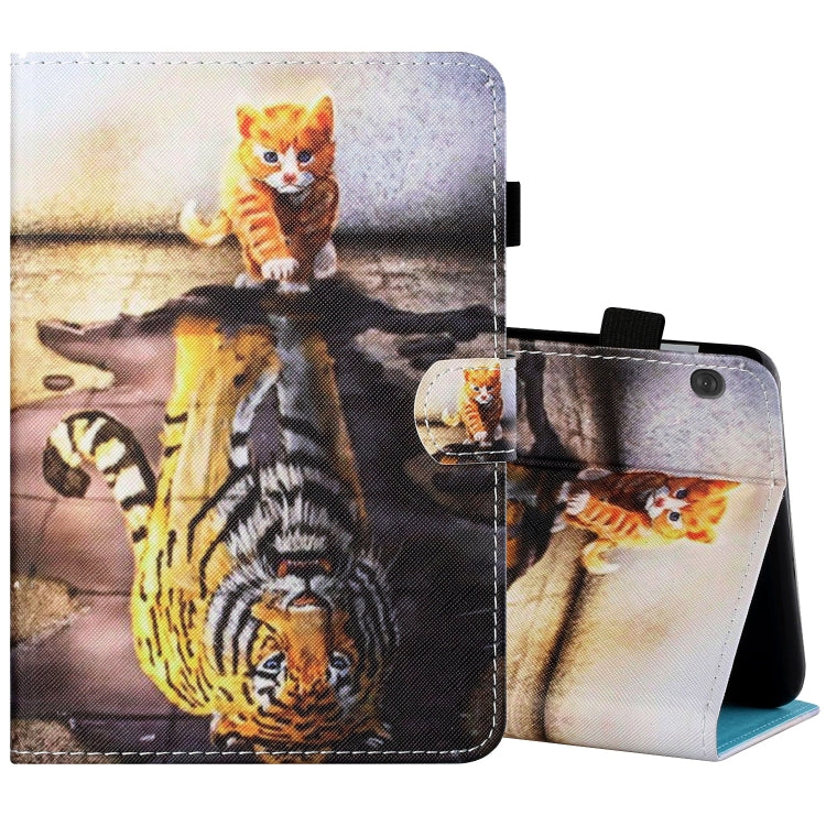 Sewing Thread Horizontal Painted Flat Leather Case with Pen Cover & Anti Skid Strip & Card Slot & Holder & Sleep / Wake-up Function