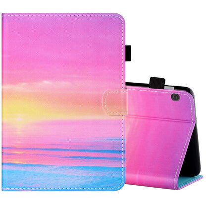 Sewing Thread Horizontal Painted Flat Leather Case with Pen Cover & Anti Skid Strip & Card Slot & Holder & Sleep / Wake-up Function