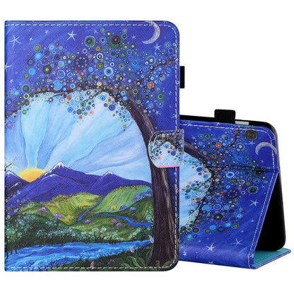 Sewing Thread Horizontal Painted Flat Leather Case with Pen Cover & Anti Skid Strip & Card Slot & Holder & Sleep / Wake-up Function