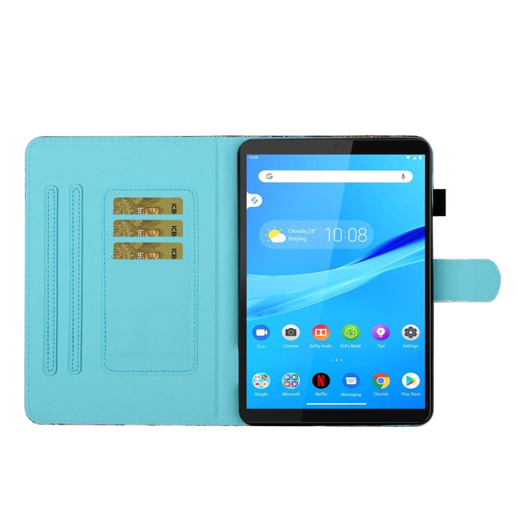 Sewing Thread Horizontal Painted Flat Leather Case with Pen Cover & Anti Skid Strip & Card Slot & Holder & Sleep / Wake-up Function