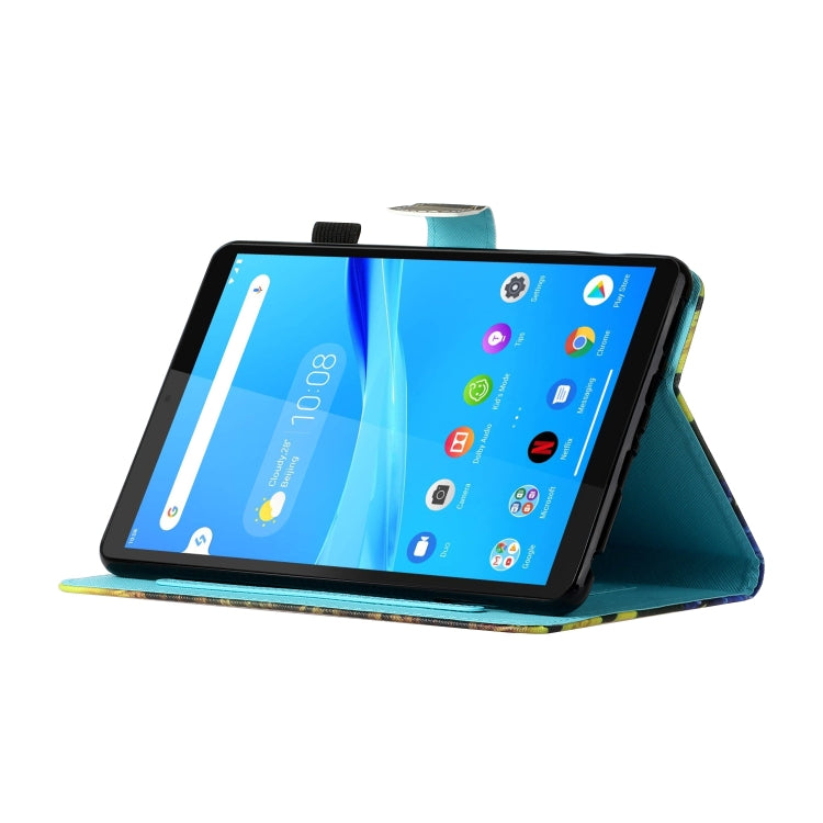Sewing Thread Horizontal Painted Flat Leather Case with Pen Cover & Anti Skid Strip & Card Slot & Holder & Sleep / Wake-up Function