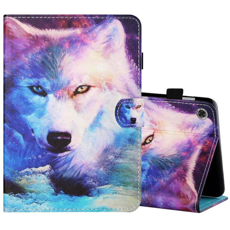 Sewing Thread Horizontal Painted Flat Leather Case with Pen Cover & Anti Skid Strip & Card Slot & Holder & Sleep / Wake-up Function